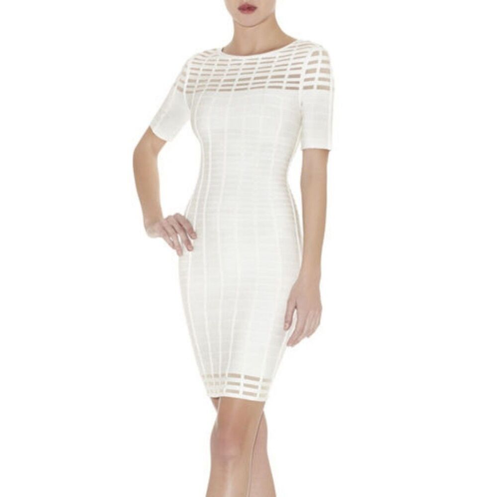 NWT Herve Leger Gisele White Knit Bodycon Bandage Dress Med $2290